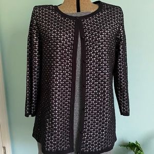 Anne Klein Button Down White/Black  Sweater SZ Lg  EUC